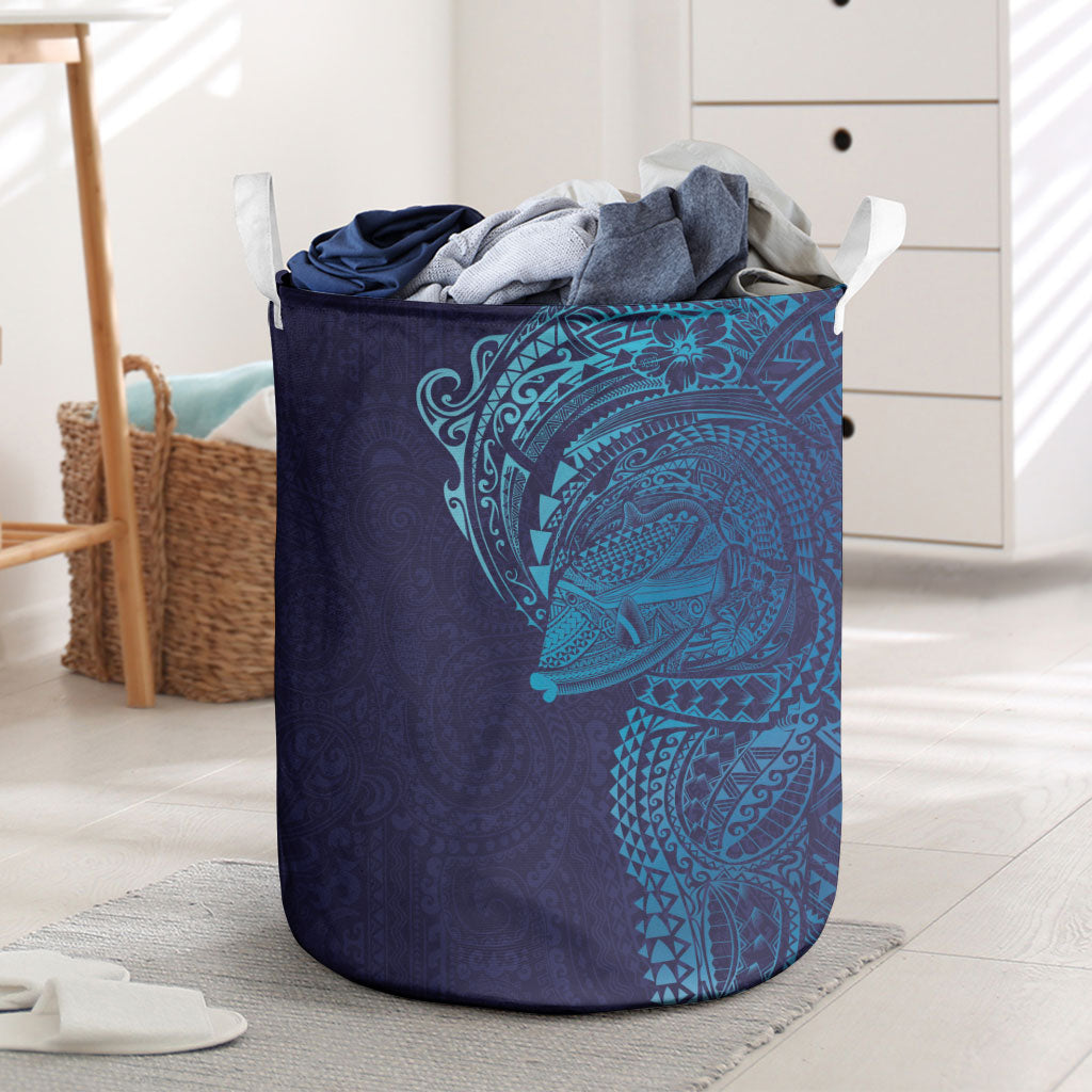 Hawaiian Humuhumu Tribal Tattoo Laundry Basket Polynesian Kakau Turquoise Color LT03 Turquoise - Polynesian Pride