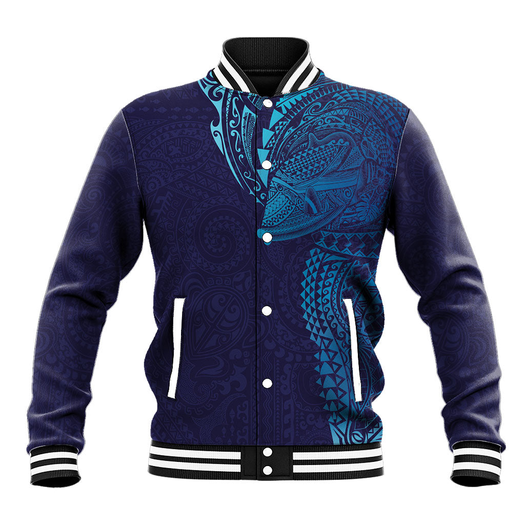 Hawaiian Humuhumu Tribal Tattoo Baseball Jacket Polynesian Kakau Turquoise Color LT03 Unisex Turquoise - Polynesian Pride