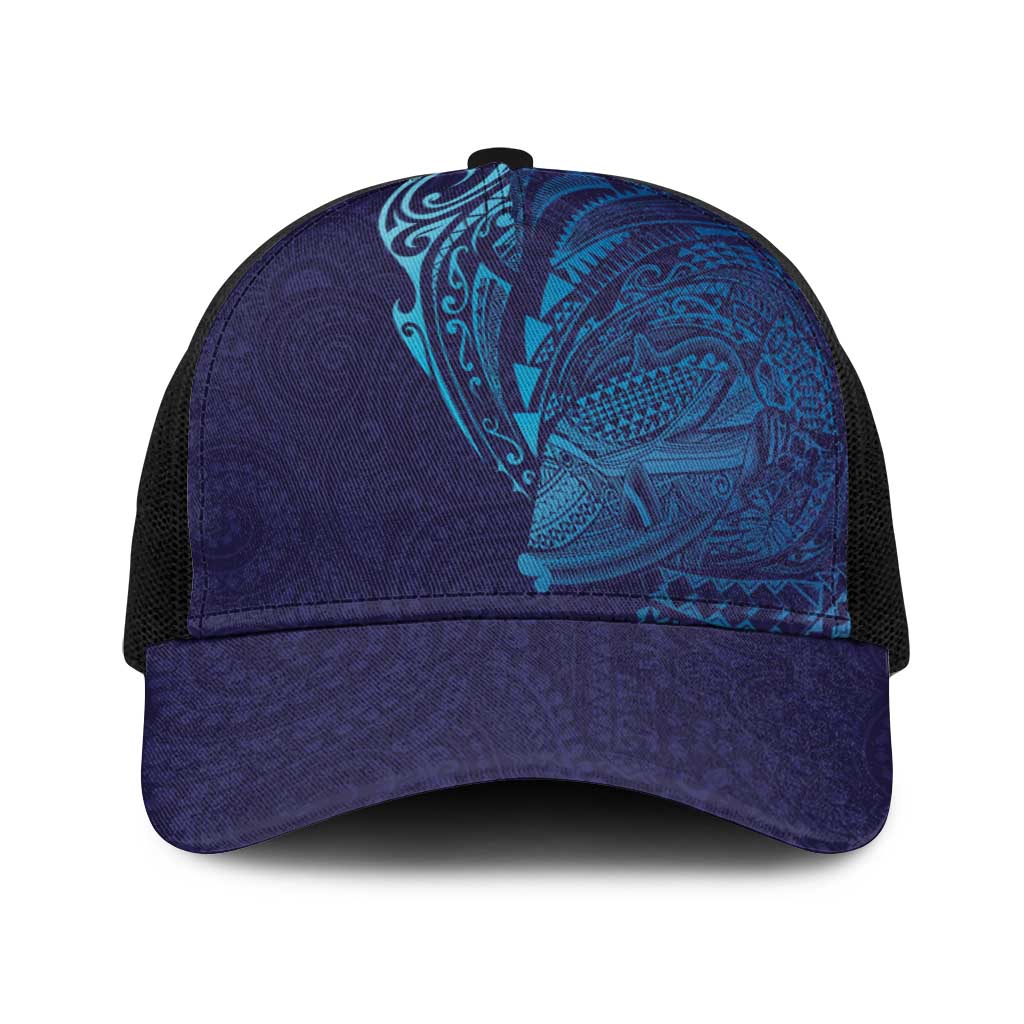 Hawaiian Humuhumu Tribal Tattoo Baseball Net Cap Polynesian Kakau Turquoise Color LT03 One Size Black Turquoise - Polynesian Pride