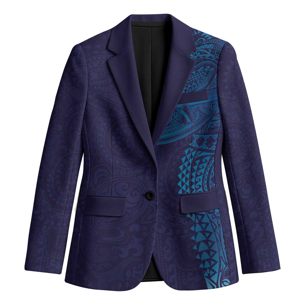 Hawaiian Humuhumu Tribal Tattoo Blazer Polynesian Kakau Turquoise Color LT03 Unisex Turquoise - Polynesian Pride