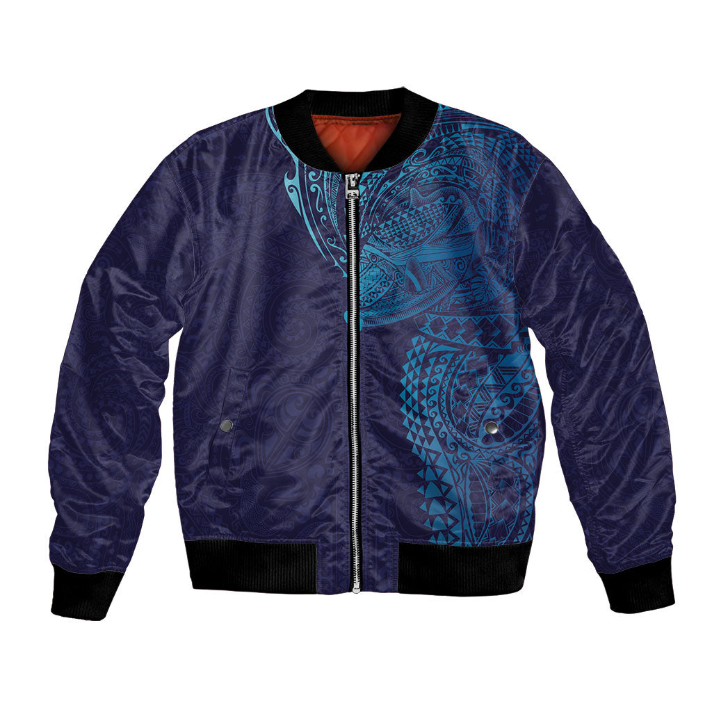 Hawaiian Humuhumu Tribal Tattoo Bomber Jacket Polynesian Kakau Turquoise Color LT03 Unisex Turquoise - Polynesian Pride
