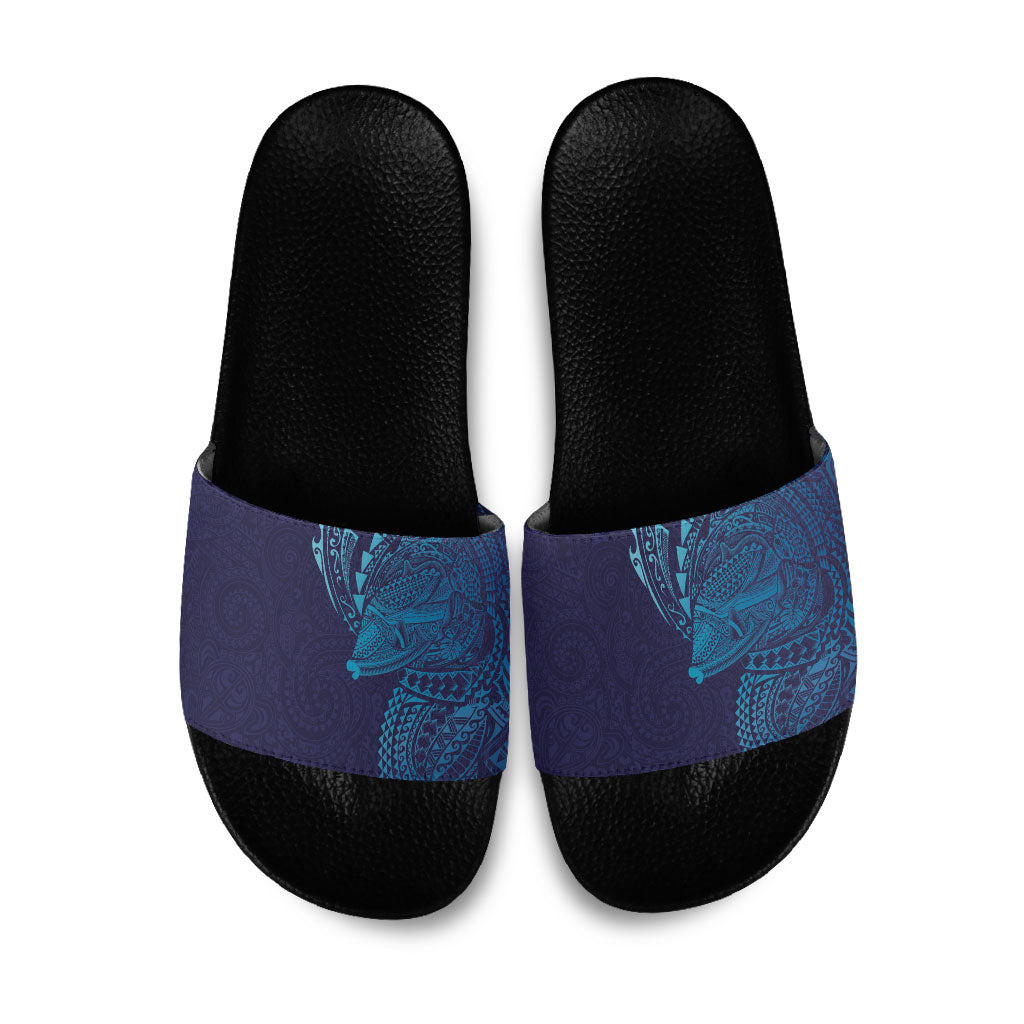 Hawaiian Humuhumu Tribal Tattoo Slide Sandals Polynesian Kakau Turquoise Color LT03 Turquoise - Polynesian Pride
