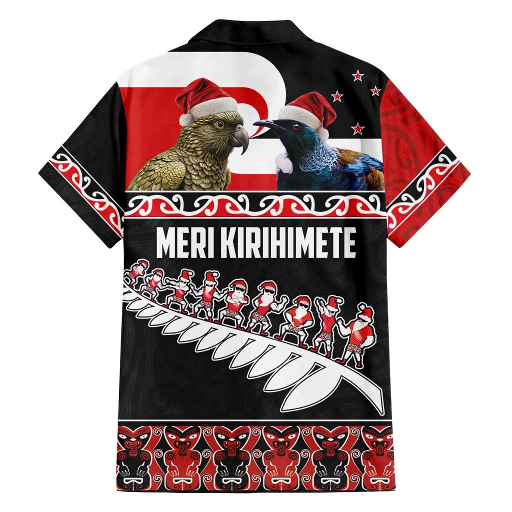New Zealand Meri Kirihimete Family Matching Summer Maxi Dress and Hawaiian Shirt Christmas Tui Bird and Kea Bird - Haka Santa with Maori Koru Art Pattern