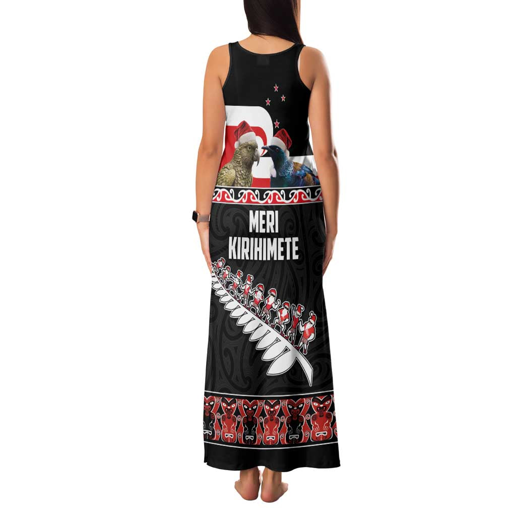 New Zealand Meri Kirihimete Family Matching Tank Maxi Dress and Hawaiian Shirt Christmas Tui Bird and Kea Bird - Haka Santa with Maori Koru Art Pattern