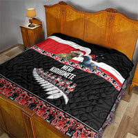 New Zealand Meri Kirihimete Quilt Christmas Tui Bird and Kea Bird - Haka Santa with Maori Koru Art Pattern