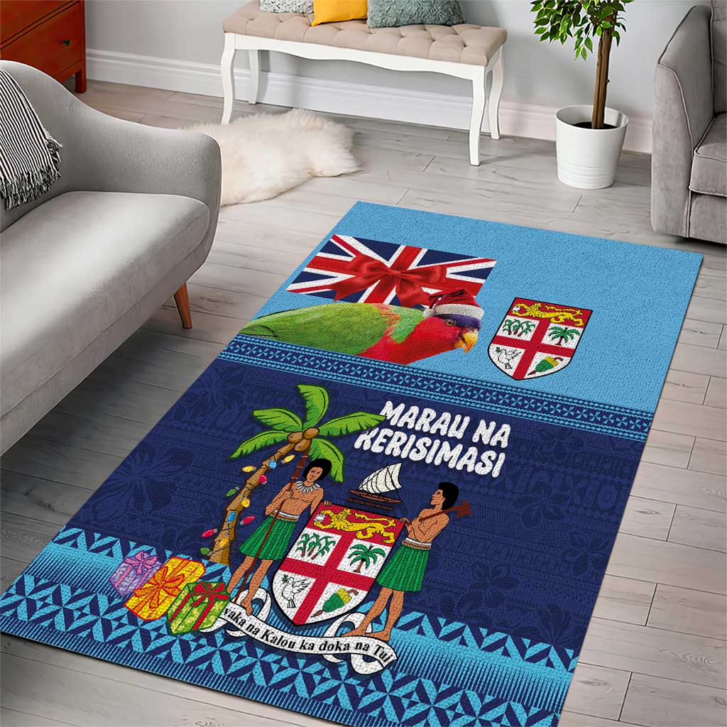 Fiji Marau na Kerisimasi Area Rug Christmas Collared Lory - Fiji Emblems and Xmas Palm Tree Tapa Art Pattern