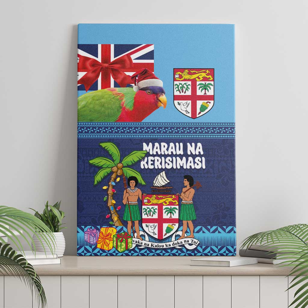 Fiji Marau na Kerisimasi Canvas Wall Art Christmas Collared Lory - Fiji Emblems and Xmas Palm Tree Tapa Art Pattern