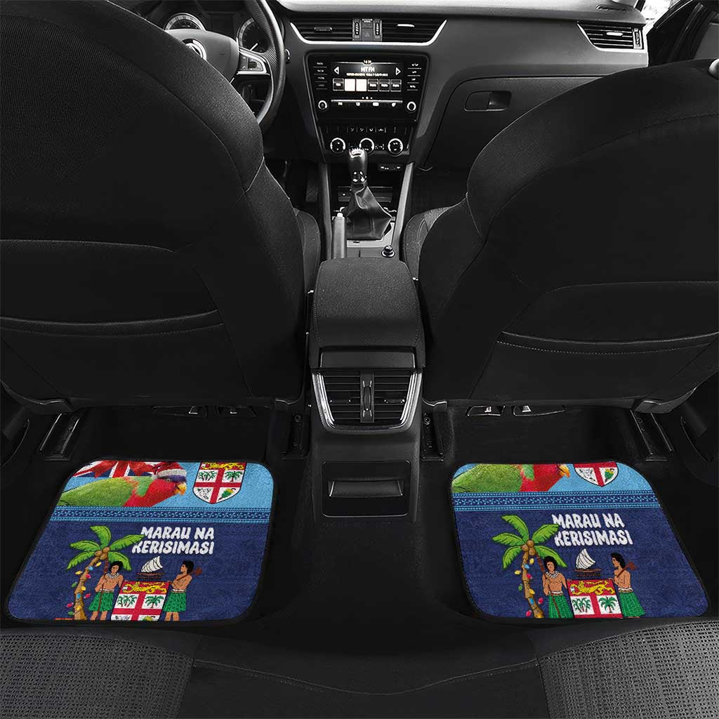 Fiji Marau na Kerisimasi Car Mats Christmas Collared Lory - Fiji Emblems and Xmas Palm Tree Tapa Art Pattern