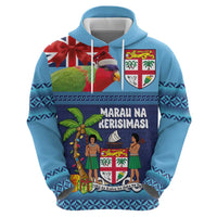Fiji Marau na Kerisimasi Zip Hoodie Christmas Collared Lory - Fiji Emblems and Xmas Palm Tree Tapa Art Pattern