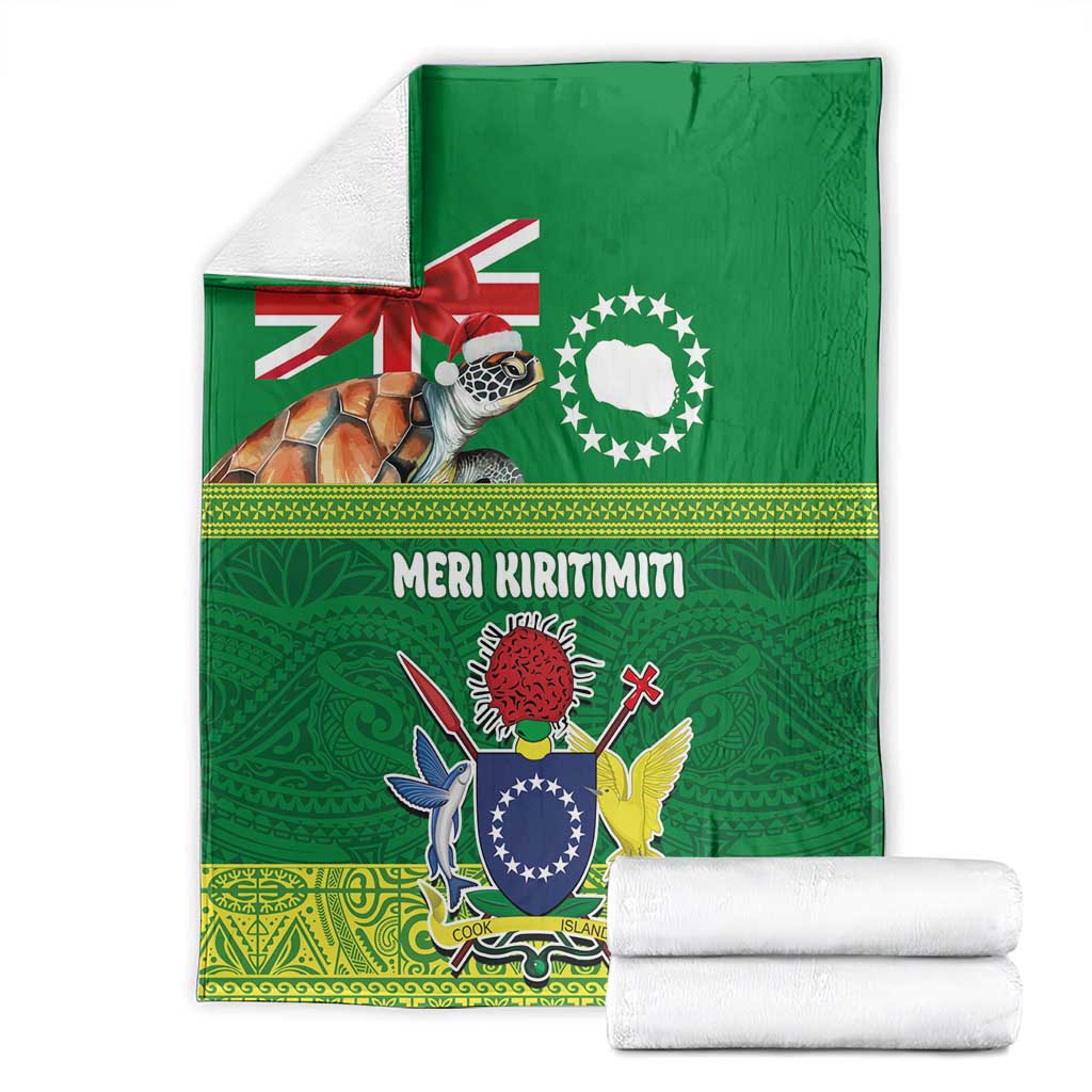 Cook Islands Meri Kiritimiti Blanket Christmas Turtle - Cooks Islands Emblems and Polynesian Art Pattern