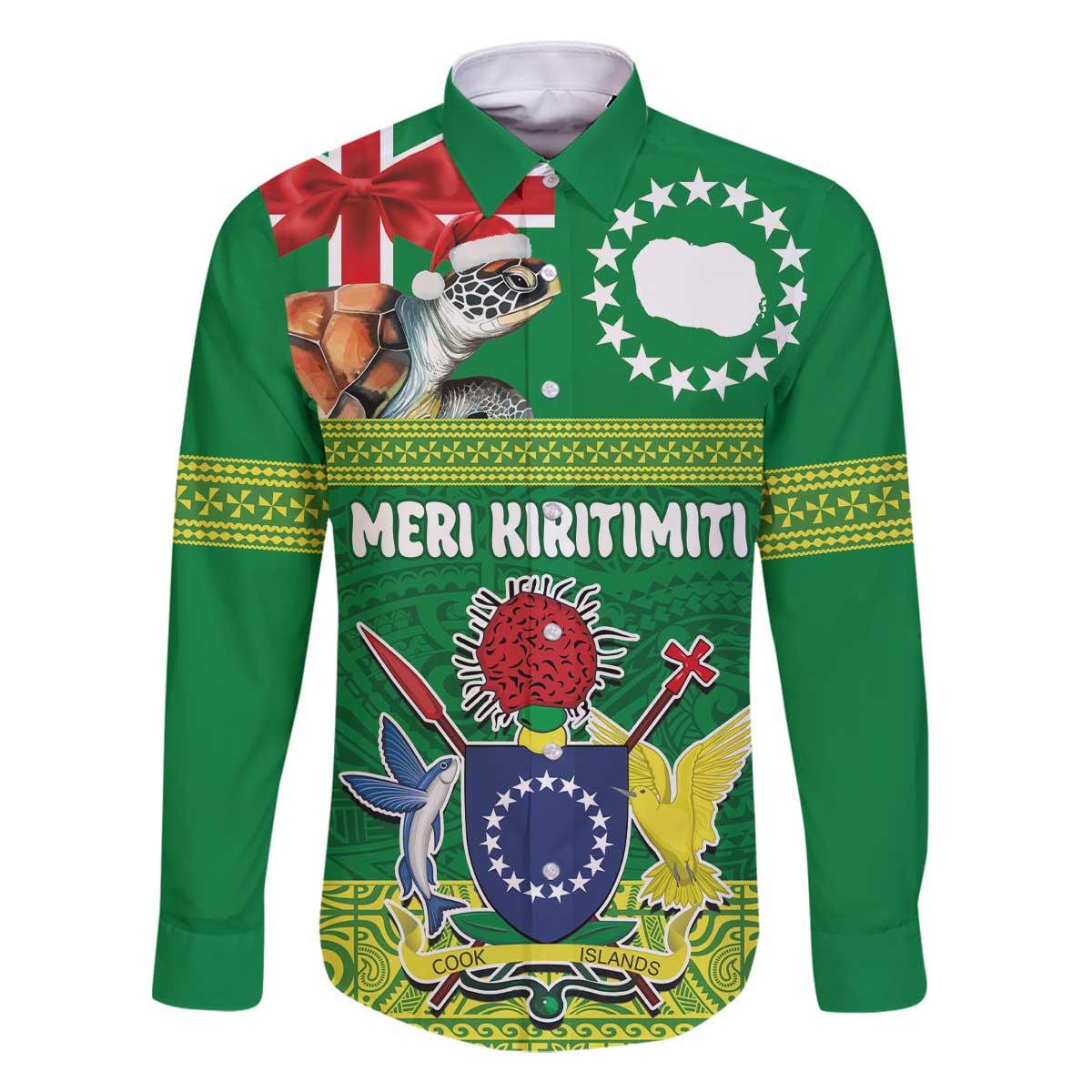 Cook Islands Meri Kiritimiti Family Matching Off The Shoulder Long Sleeve Dress and Hawaiian Shirt Christmas Turtle - Cooks Islands Emblems and Polynesian Art Pattern