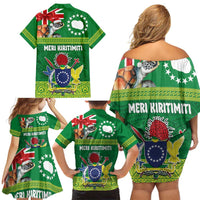 Cook Islands Meri Kiritimiti Family Matching Off Shoulder Short Dress and Hawaiian Shirt Christmas Turtle - Cooks Islands Emblems and Polynesian Art Pattern