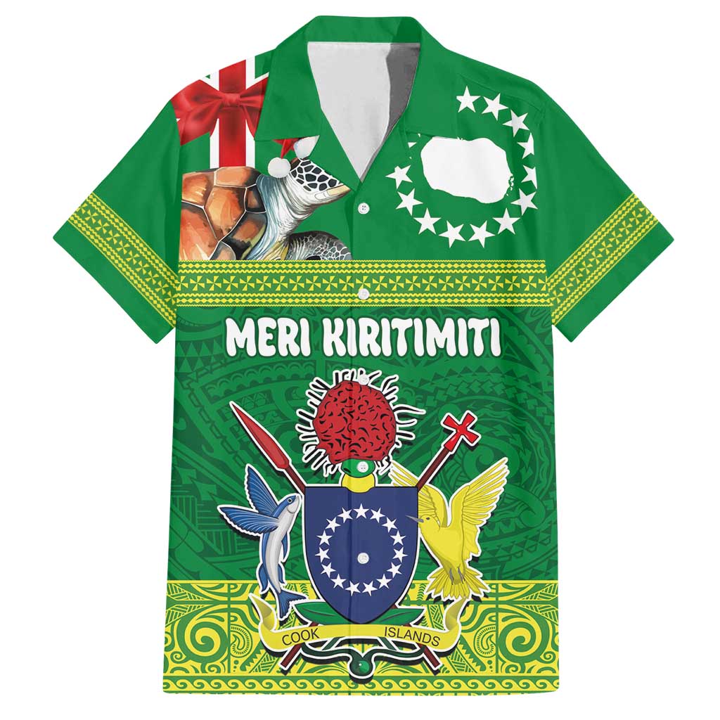 Cook Islands Meri Kiritimiti Family Matching Tank Maxi Dress and Hawaiian Shirt Christmas Turtle - Cooks Islands Emblems and Polynesian Art Pattern