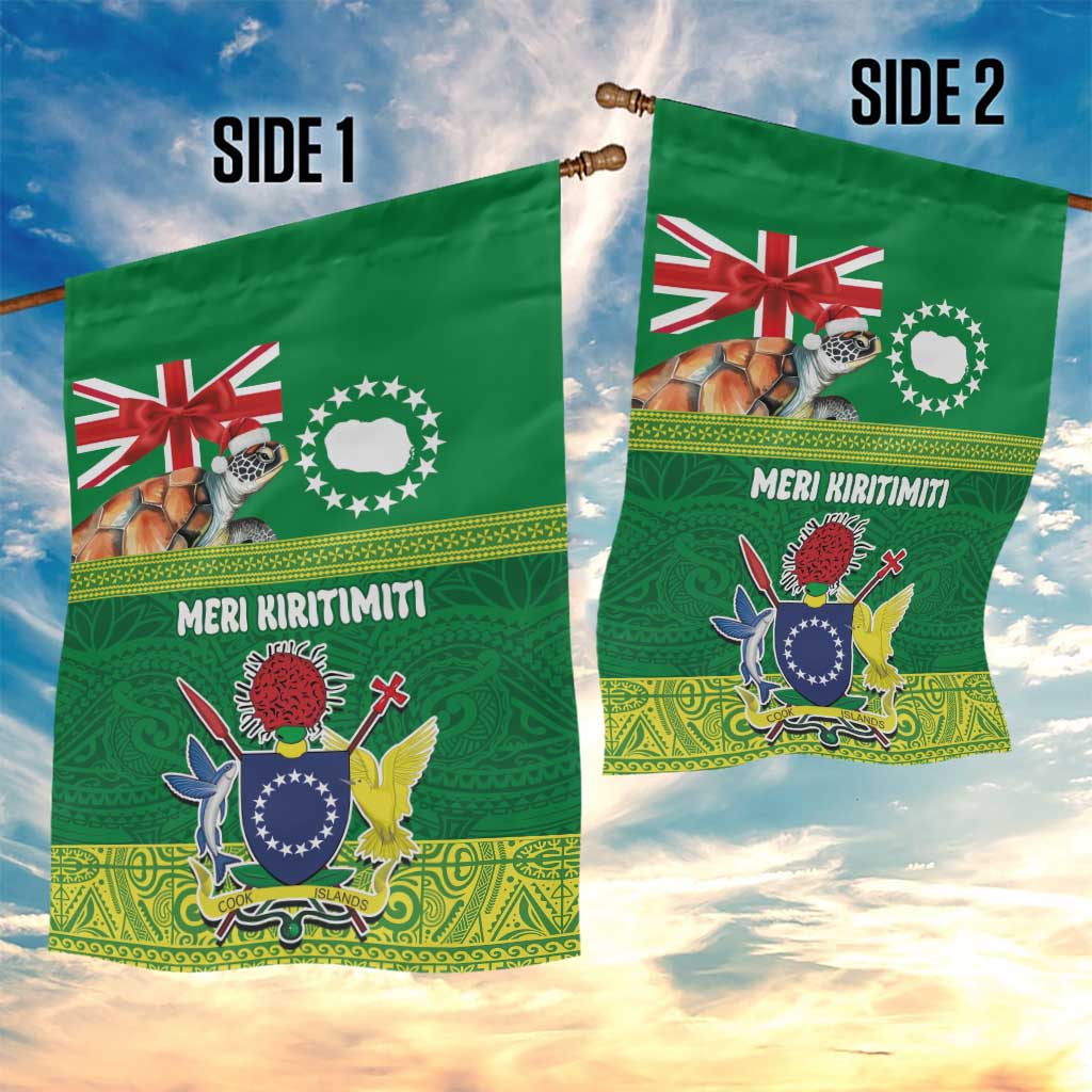 Cook Islands Meri Kiritimiti Garden Flag Christmas Turtle - Cooks Islands Emblems and Polynesian Art Pattern