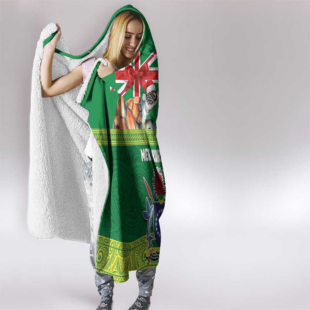 Cook Islands Meri Kiritimiti Hooded Blanket Christmas Turtle - Cooks Islands Emblems and Polynesian Art Pattern