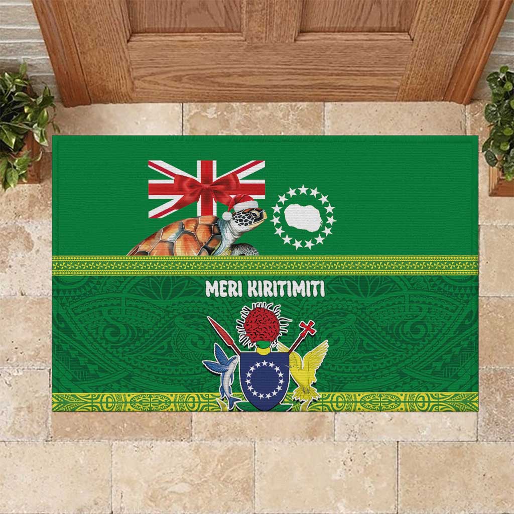 Cook Islands Meri Kiritimiti Rubber Doormat Christmas Turtle - Cooks Islands Emblems and Polynesian Art Pattern