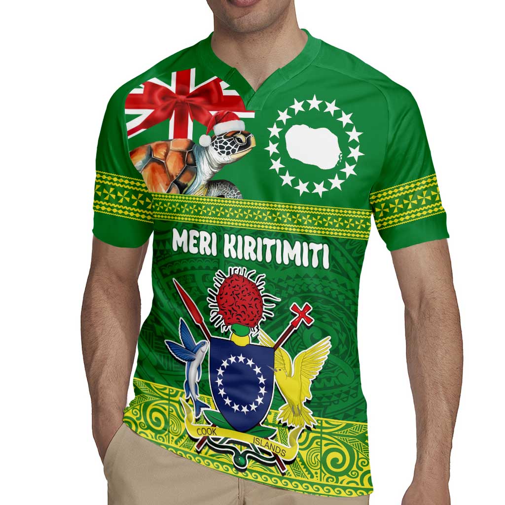 Cook Islands Meri Kiritimiti Rugby Jersey Christmas Turtle - Cooks Islands Emblems and Polynesian Art Pattern LT03 - Polynesian Pride