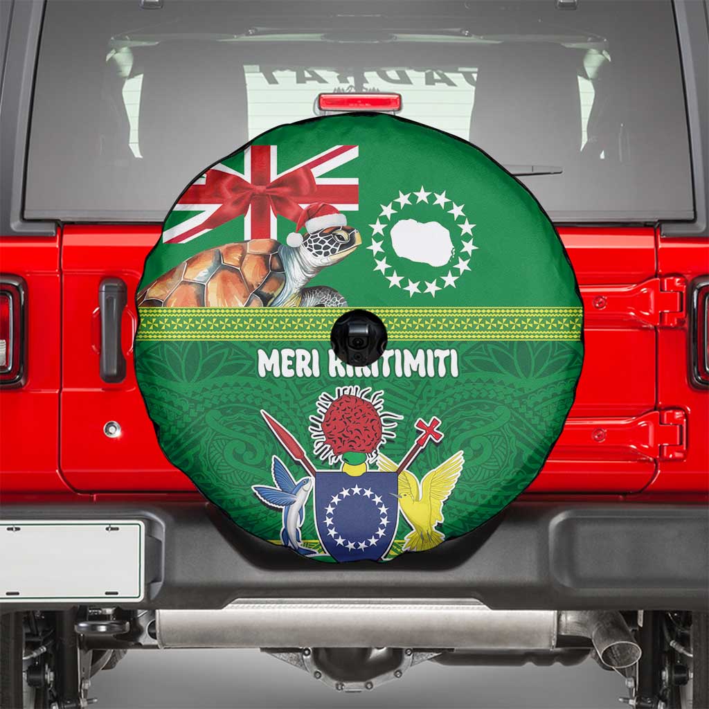 Cook Islands Meri Kiritimiti Spare Tire Cover Christmas Turtle - Cooks Islands Emblems and Polynesian Art Pattern