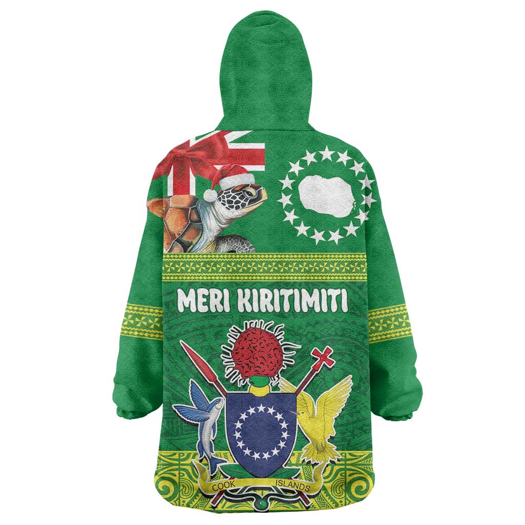 Cook Islands Meri Kiritimiti Wearable Blanket Hoodie Christmas Turtle - Cooks Islands Emblems and Polynesian Art Pattern