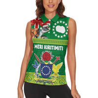 Cook Islands Meri Kiritimiti Women Sleeveless Polo Shirt Christmas Turtle - Cooks Islands Emblems and Polynesian Art Pattern