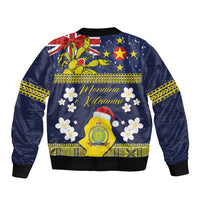 Niue Monuina e Kilisimasi Bomber Jacket Christmas Uga - Niue Map and Emblem with Hiapo Art Pattern LT03 - Polynesian Pride