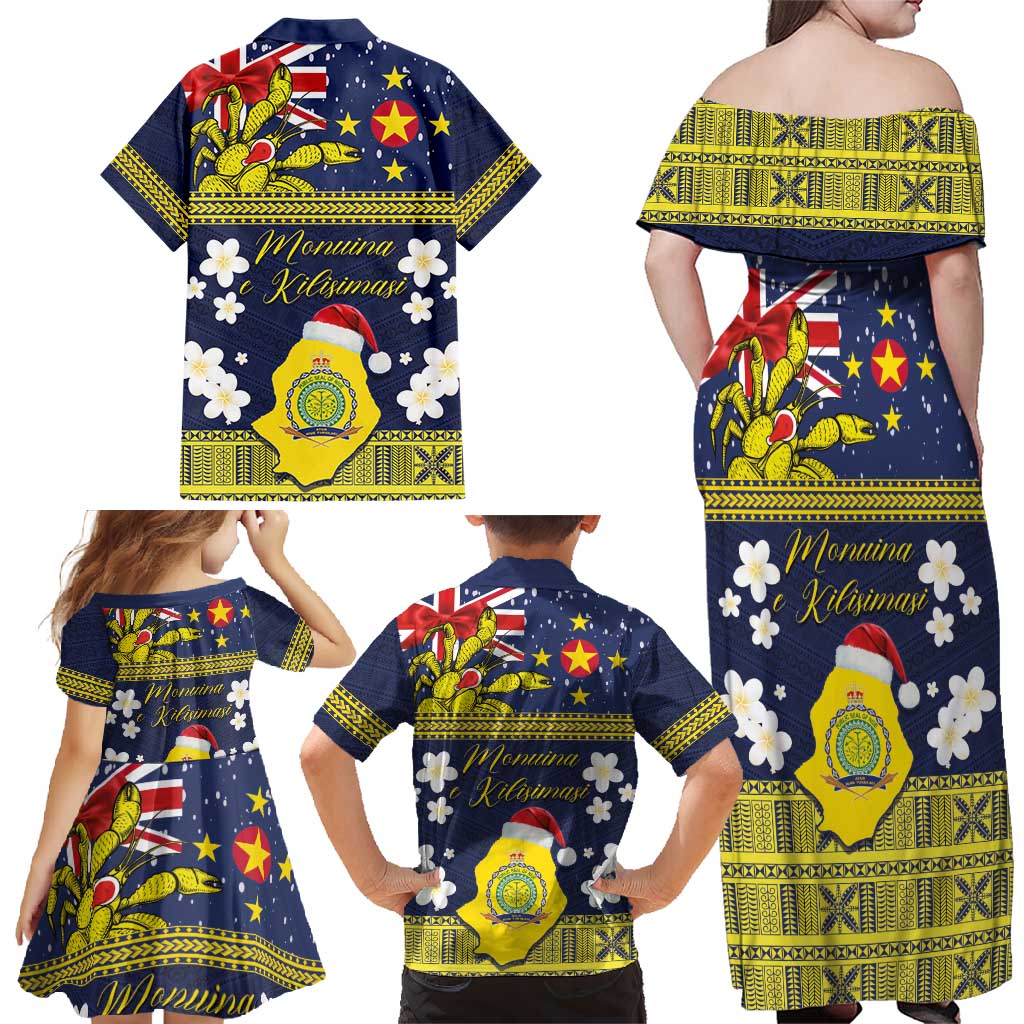 Niue Monuina e Kilisimasi Family Matching Off Shoulder Maxi Dress and Hawaiian Shirt Christmas Uga - Niue Map and Emblem with Hiapo Art Pattern