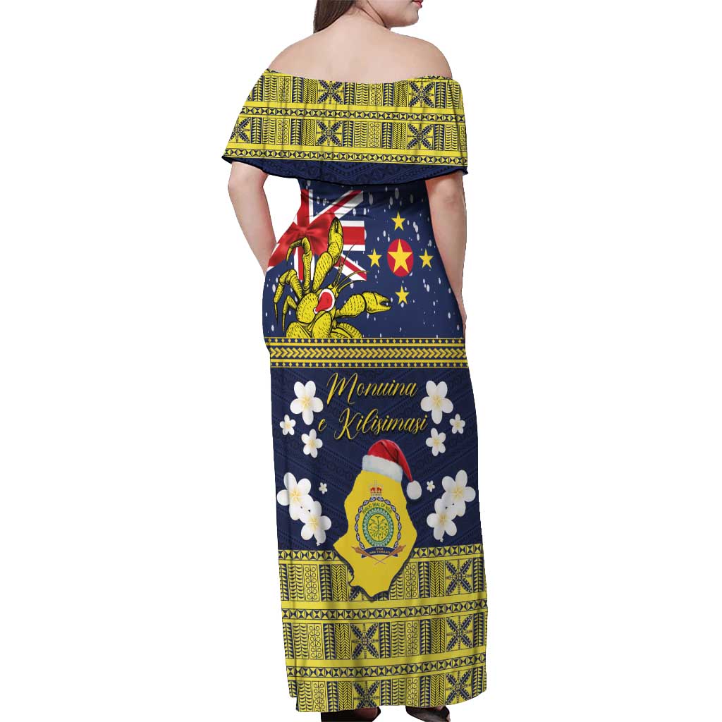 Niue Monuina e Kilisimasi Off Shoulder Maxi Dress Christmas Uga - Niue Map and Emblem with Hiapo Art Pattern