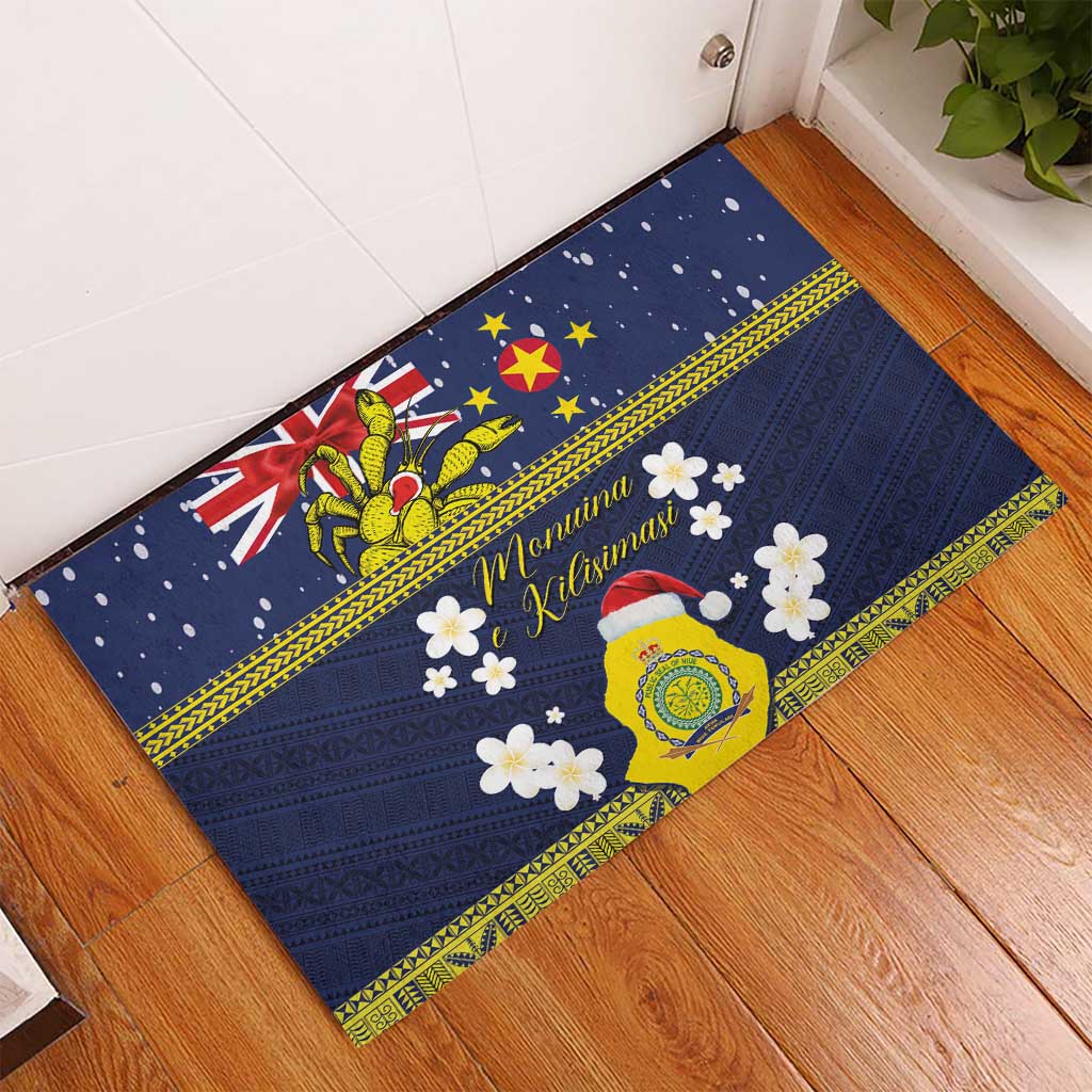 Niue Monuina e Kilisimasi Rubber Doormat Christmas Uga - Niue Map and Emblem with Hiapo Art Pattern