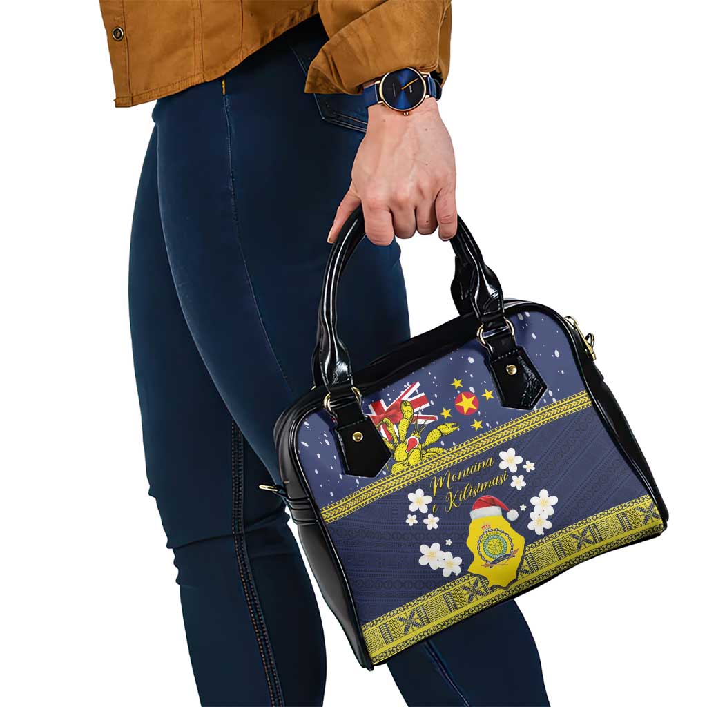 Niue Monuina e Kilisimasi Shoulder Handbag Christmas Uga - Niue Map and Emblem with Hiapo Art Pattern