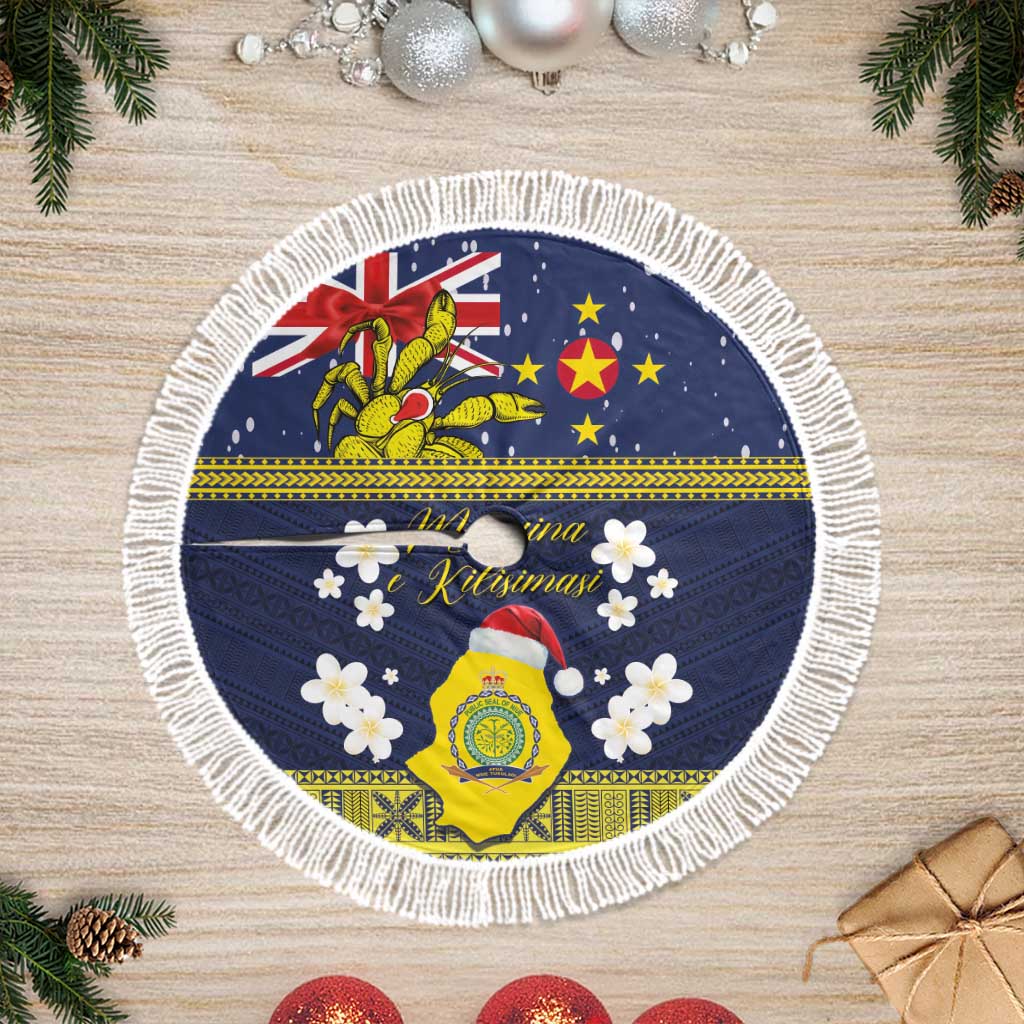 Niue Monuina e Kilisimasi Tree Skirt Christmas Uga - Niue Map and Emblem with Hiapo Art Pattern