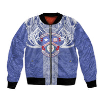 Tonga Apifoou School Bomber Jacket Ngatu and Polynesian Pattern LT03 Unisex Blue - Polynesian Pride