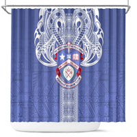 Tonga Apifoou School Shower Curtain Ngatu and Polynesian Pattern LT03 Blue - Polynesian Pride
