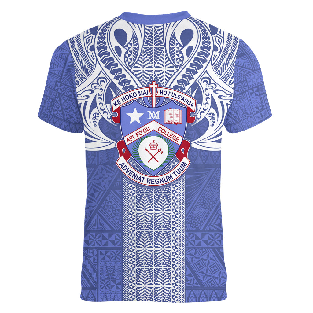 Tonga Apifoou School Women V Neck T Shirt Ngatu and Polynesian Pattern LT03 - Polynesian Pride