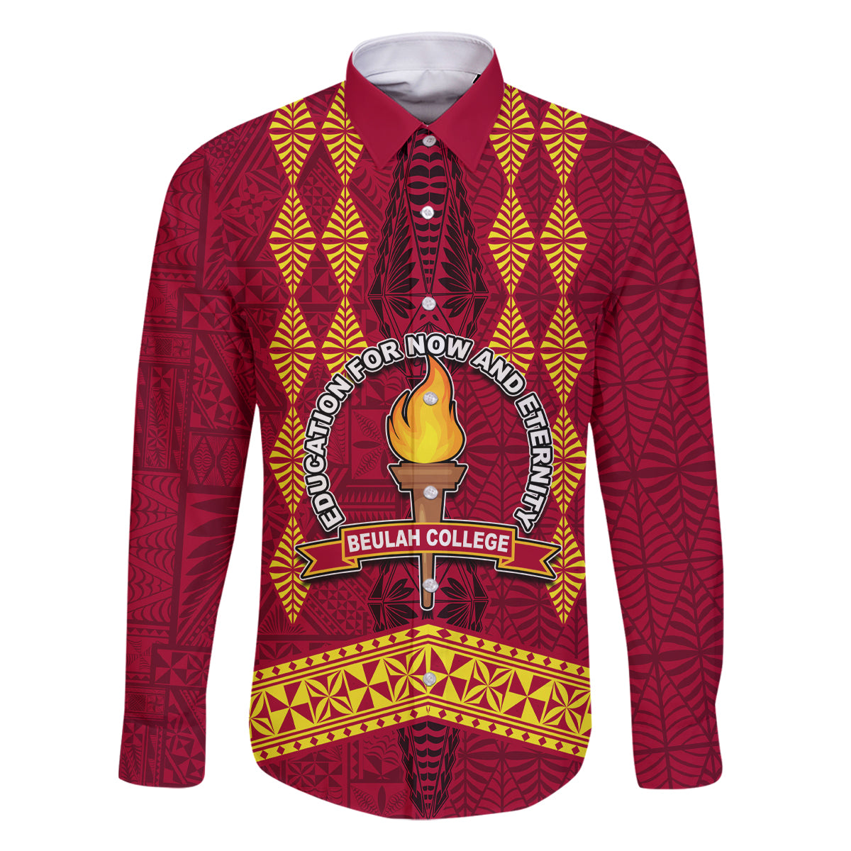 Tonga Beulah College Family Matching Long Sleeve Bodycon Dress and Hawaiian Shirt Ngatu and Polynesian Pattern LT03 Dad's Shirt - Long Sleeve Red - Polynesian Pride