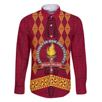 Tonga Beulah College Family Matching Puletasi Dress and Hawaiian Shirt Ngatu and Polynesian Pattern LT03 Dad's Shirt - Long Sleeve Red - Polynesian Pride