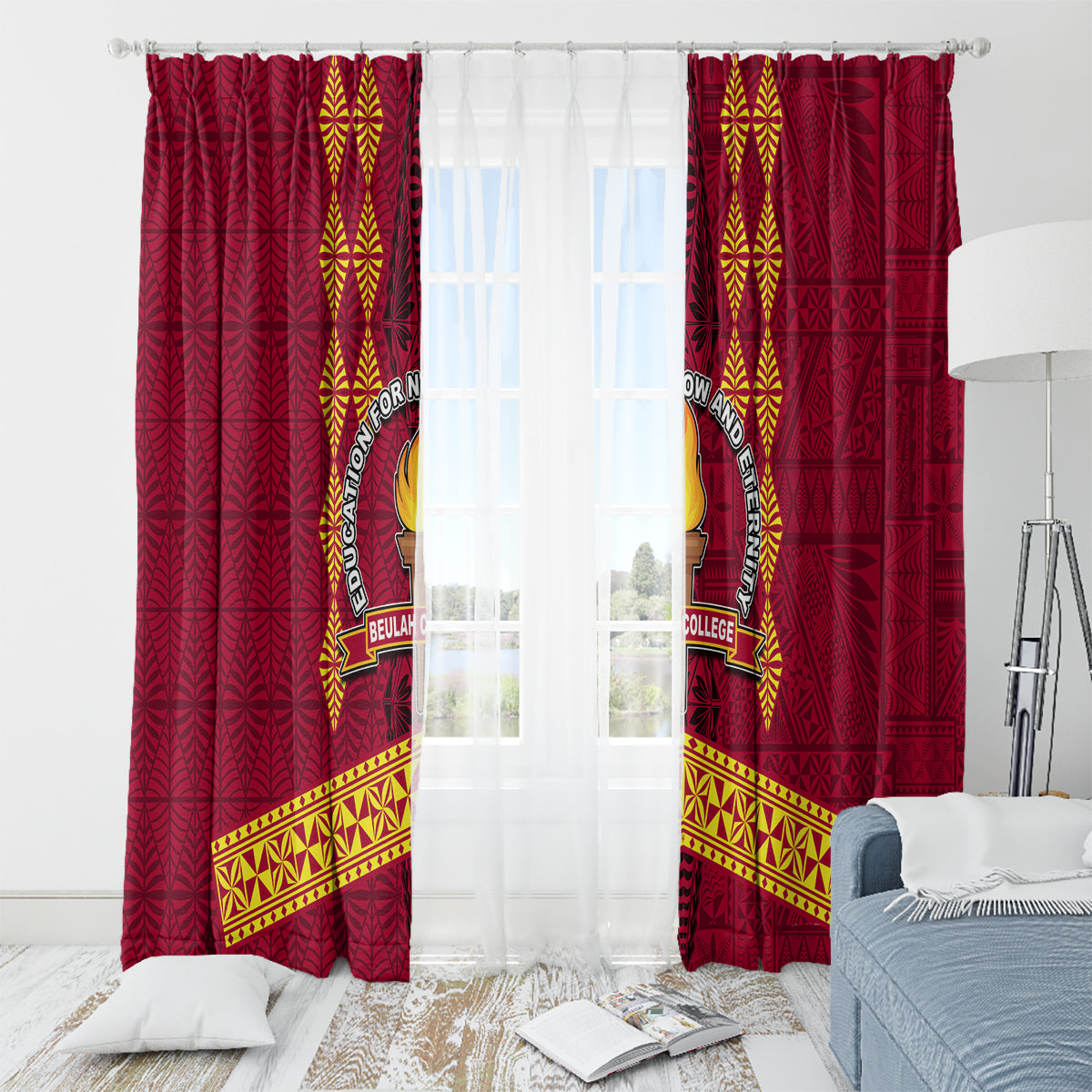 Tonga Beulah College Window Curtain Ngatu and Polynesian Pattern LT03 - Polynesian Pride