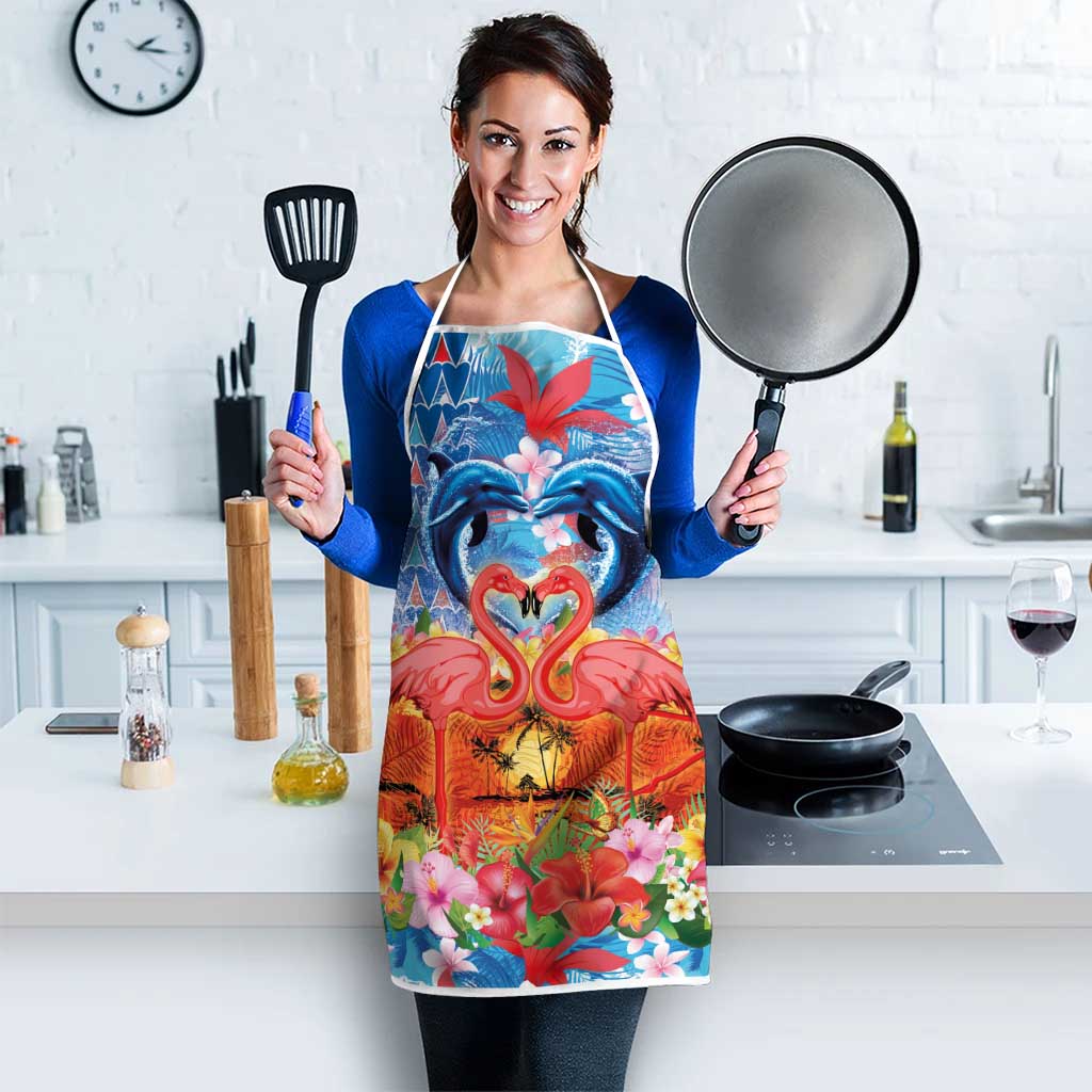 Hawaiian Love-Couple Dolphins and Flamingos Apron - Polynesian Pride