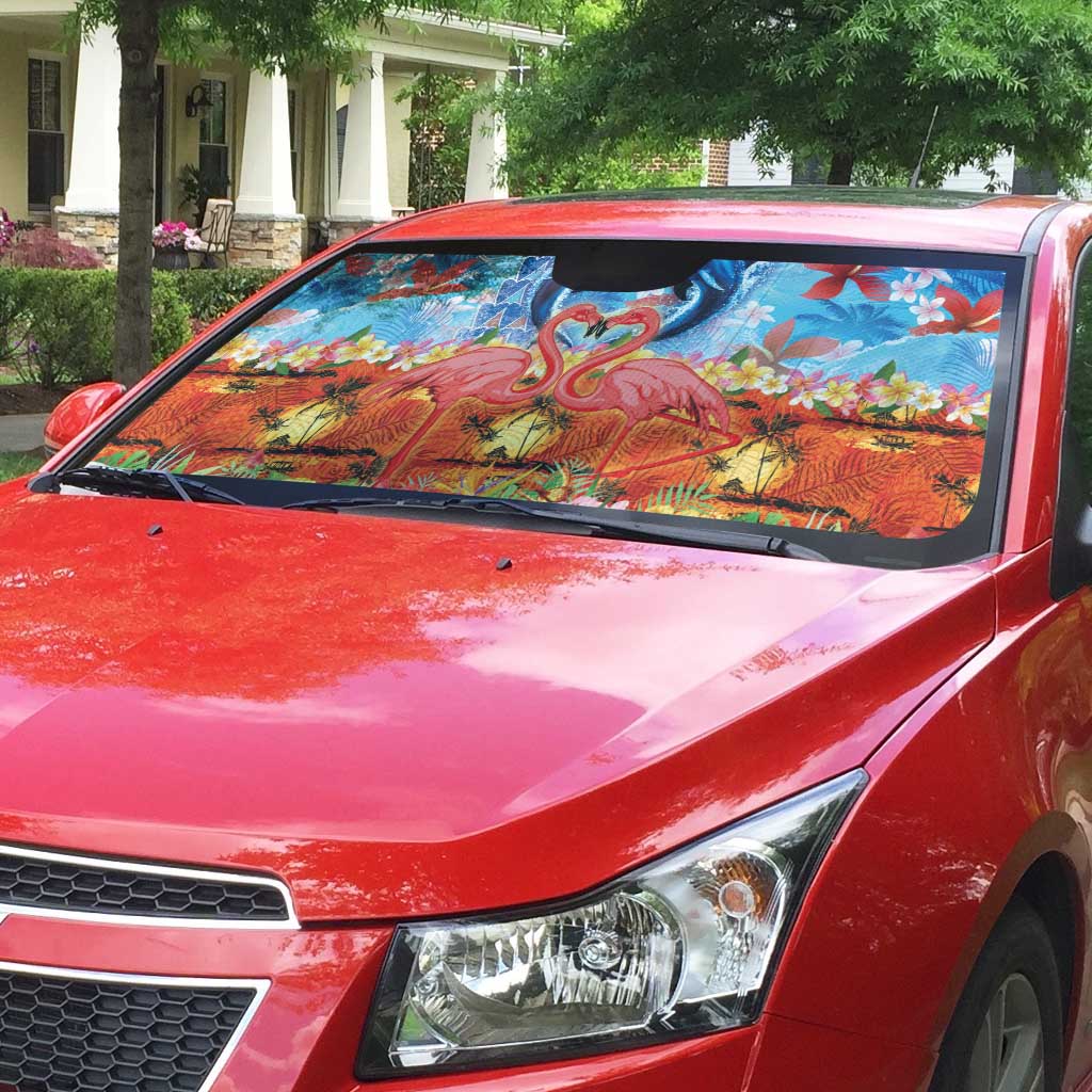 Hawaiian Love-Couple Dolphins and Flamingos Auto Sun Shade - Polynesian Pride