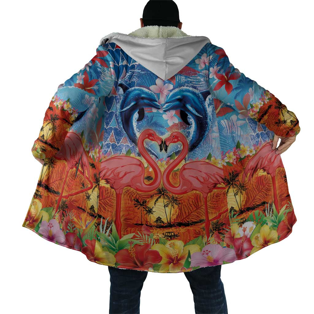 Hawaiian Love-Couple Dolphins and Flamingos Cloak - Polynesian Pride