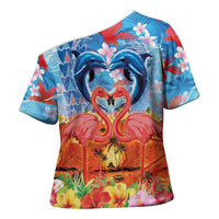 Hawaiian Love-Couple Dolphins and Flamingos Cross Shoulder Shirt - Polynesian Pride