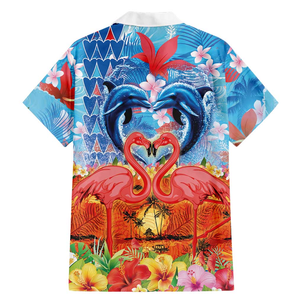 Hawaiian Love-Couple Dolphins and Flamingos Family Matching Mermaid Dress and Hawaiian Shirt - Polynesian Pride