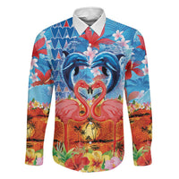 Hawaiian Love-Couple Dolphins and Flamingos Family Matching Off Shoulder Maxi Dress and Hawaiian Shirt - Polynesian Pride