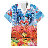 Hawaiian Love-Couple Dolphins and Flamingos Family Matching Off Shoulder Short Dress and Hawaiian Shirt - Polynesian Pride