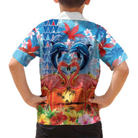 Hawaiian Love-Couple Dolphins and Flamingos Family Matching Short Sleeve Bodycon Dress and Hawaiian Shirt - Polynesian Pride