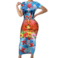 Hawaiian Love-Couple Dolphins and Flamingos Family Matching Short Sleeve Bodycon Dress and Hawaiian Shirt - Polynesian Pride