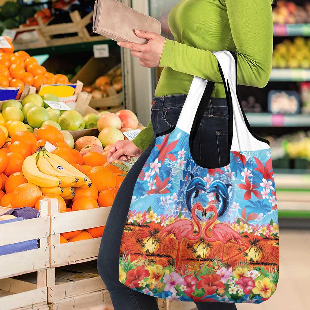 Hawaiian Love-Couple Dolphins and Flamingos Grocery Bag - Polynesian Pride