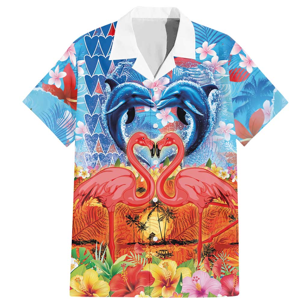 Hawaiian Love-Couple Dolphins and Flamingos Hawaiian Shirt - Polynesian Pride