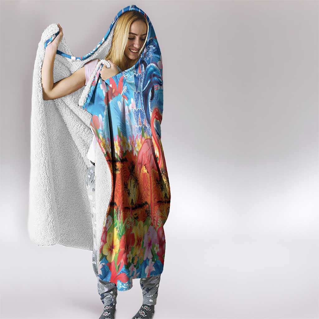 Hawaiian Love-Couple Dolphins and Flamingos Hooded Blanket LT03 - Polynesian Pride
