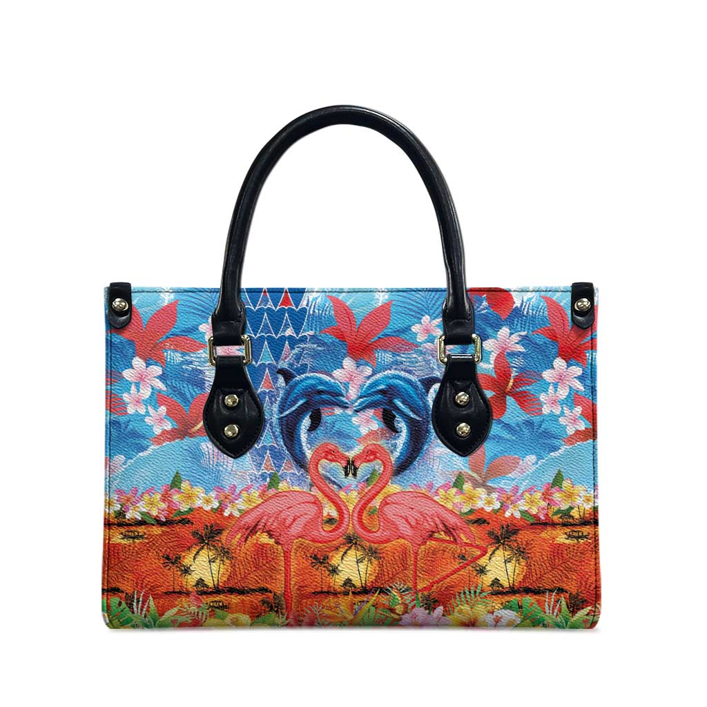 Hawaiian Love-Couple Dolphins and Flamingos Leather Bag - Polynesian Pride
