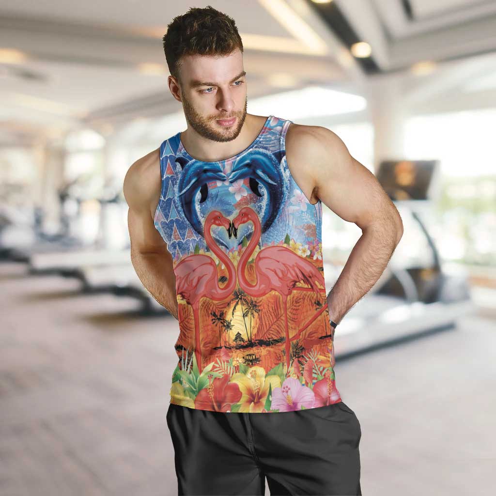 Hawaiian Love-Couple Dolphins and Flamingos Men Tank Top LT03 Multicolor - Polynesian Pride